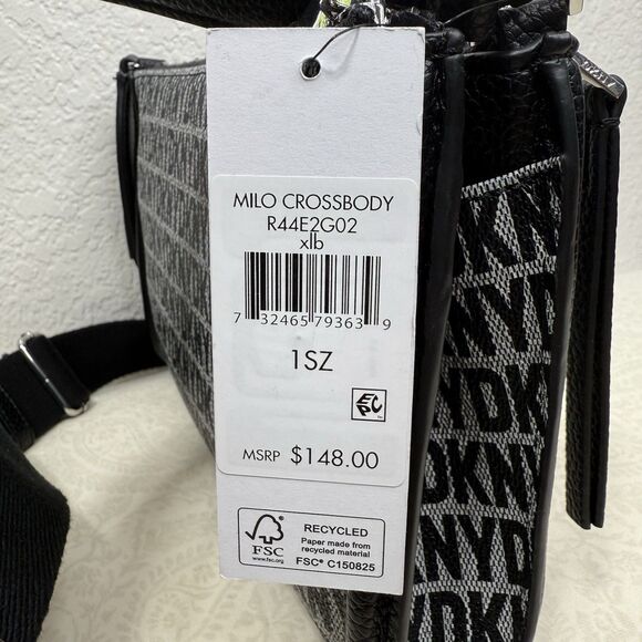 NWT DKNY Milo Crossbody Bag Black Monogram Thick Adjustable Strap Zip Magnet - Picture 15 of 16